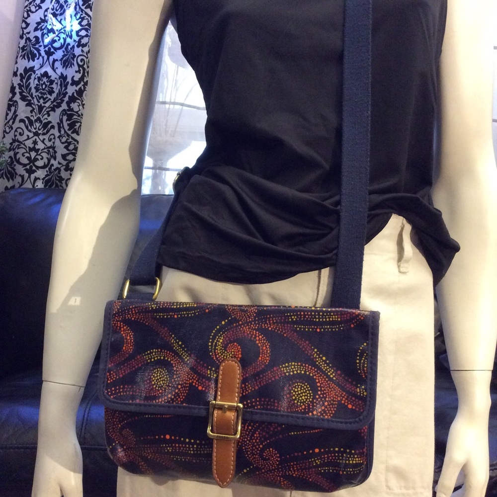 Fossil coated canvas navy crossbody bag